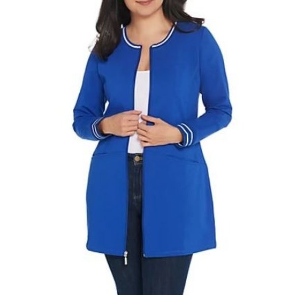 Denim & Co Active Tunic Jacket with Striped Trim  10381 - Picture 1 of 3